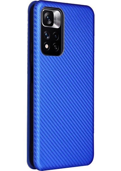 Xiaomi Redmi Için Note 11 Pro 5g (Çin) (Mediatek)/11 Pro+ 5g Karbon Fiber Doku Anti-Çizelge Karşıtı Otomatik Absorlanmış Manyetik Kapatma Halkası Deri Deri Stand Telefon Kılıf Mavisi (Yurt Dışından) modelleri