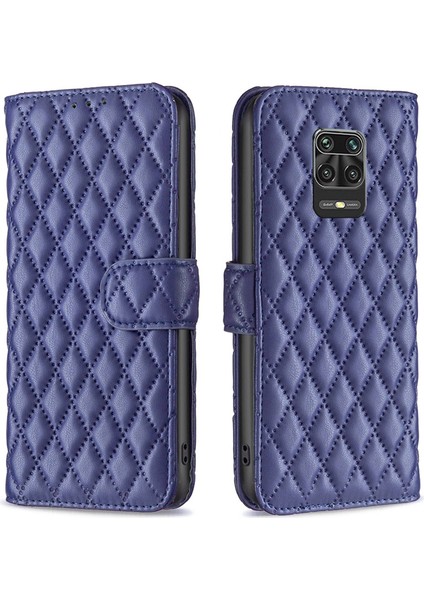 Xiaomi Redmi Için Note 9 Pro 4g/note 9 Pro Max/note 9s 4g Baskılı Rhombus Desen Pu Deri Tpu Telefon Kapağı Mat Stand Cüzdan Cüzdan Kılıf Mavisi (Yurt Dışından)
