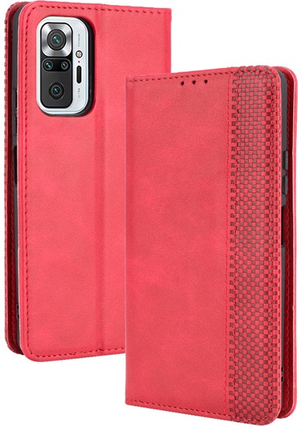 Manyetik Kapatma Vintage Style Telefon Kılıfı Cüzdan Stand Deri Kapak Xiaomi Note 10 Pro 4g/not 10 Pro Max 4g-Red (Yurt Dışından)