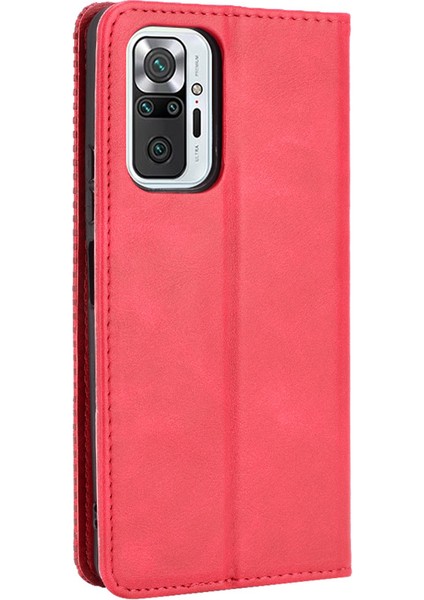 Manyetik Kapatma Vintage Style Telefon Kılıfı Cüzdan Stand Deri Kapak Xiaomi Note 10 Pro 4g/not 10 Pro Max 4g-Red (Yurt Dışından)