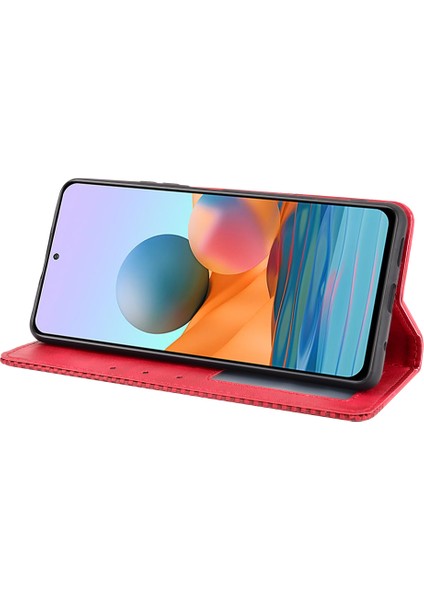 Manyetik Kapatma Vintage Style Telefon Kılıfı Cüzdan Stand Deri Kapak Xiaomi Note 10 Pro 4g/not 10 Pro Max 4g-Red (Yurt Dışından)