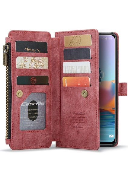 Xiaomi Redmi Için Note 10 Pro Max 4g/note 10 Pro 4g (Global)/(Hindistan) Damla Geçirmez Fermuarlı Cep Telefonu Cüzdanı Pu Deri Telefon Kapak Kartı Tutucu-Kırmızı (Yurt Dışından) modelleri