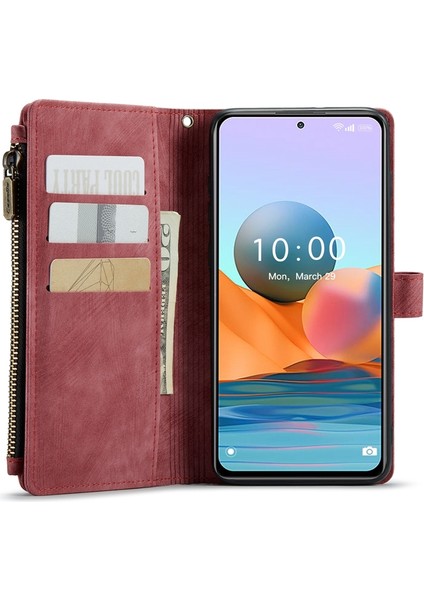 Xiaomi Redmi Için Note 10 Pro Max 4g/note 10 Pro 4g (Global)/(Hindistan) Damla Geçirmez Fermuarlı Cep Telefonu Cüzdanı Pu Deri Telefon Kapak Kartı Tutucu-Kırmızı (Yurt Dışından) fırsatları