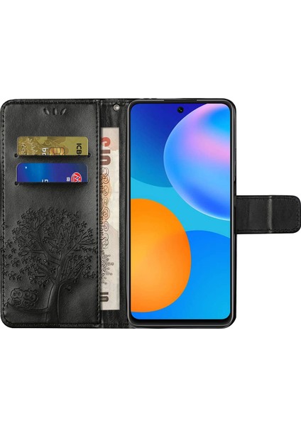 Cüzdan Tasarımı Içinde ve Dışarıda Ağaç Baykuş Deseni Deri Deri Şık Kılıf Xiaomi Redmi Note 10 Pro 4g (Hindistan)/(Global)/note 10 Pro Max-Black (Yurt Dışından)