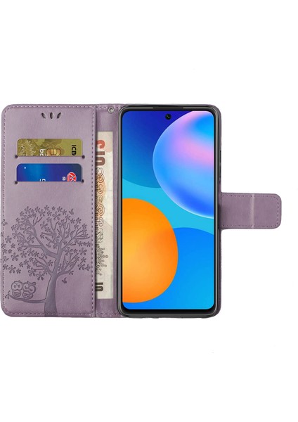 Cüzdan Tasarımı Içinde ve Dışarıda Ağaç Baykuş Deseni Deri Deri Şık Kılıf Xiaomi Redmi Note 10 Pro 4g (Hindistan)/(Global)/note 10 Pro Max-Purple (Yurt Dışından)