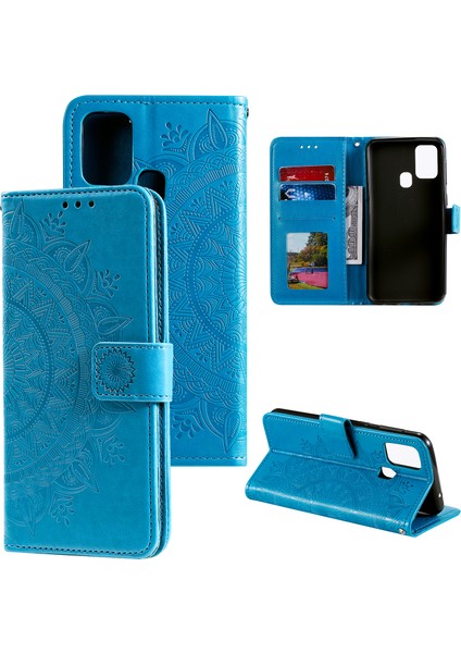 Cüzdan Stand Tasarımı Xiaomi Için Çiçek Deri Kabuk Kapağı Redmi 9c/redmi 9c Nfc-Mavi (Yurt Dışından)
