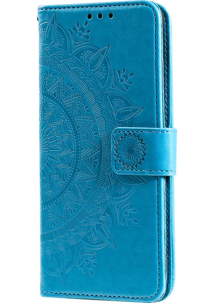 Cüzdan Stand Tasarımı Xiaomi Için Çiçek Deri Kabuk Kapağı Redmi 9c/redmi 9c Nfc-Mavi (Yurt Dışından)