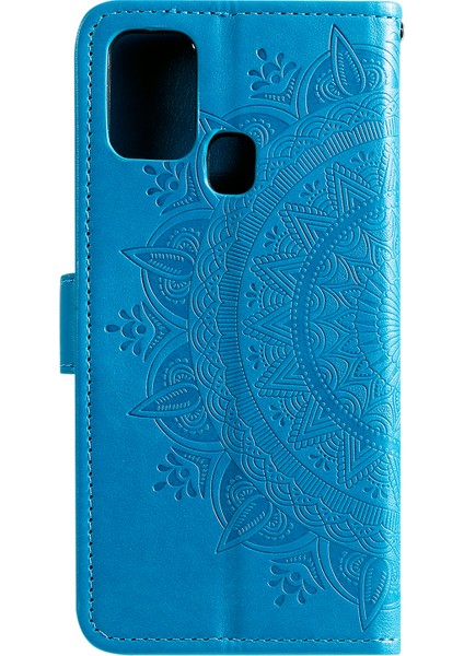 Cüzdan Stand Tasarımı Xiaomi Için Çiçek Deri Kabuk Kapağı Redmi 9c/redmi 9c Nfc-Mavi (Yurt Dışından)