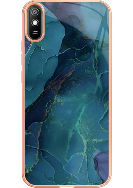 Xiaomi Redmi 9A Için Mermer Desen Telefon Kılıfı, Stil E Imd Elektrokaplanmış Çerçeve 2.0mm Tpu Damla Koruma Geri Kapak Yeşili (Yurt Dışından)