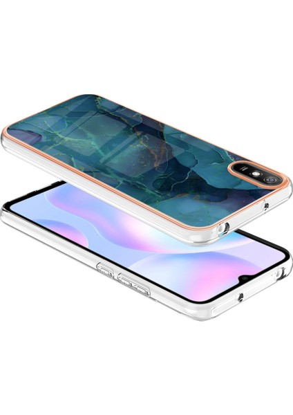 Xiaomi Redmi 9A Için Mermer Desen Telefon Kılıfı, Stil E Imd Elektrokaplanmış Çerçeve 2.0mm Tpu Damla Koruma Geri Kapak Yeşili (Yurt Dışından) modelleri