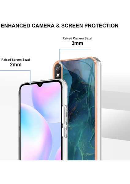Xiaomi Redmi 9A Için Mermer Desen Telefon Kılıfı, Stil E Imd Elektrokaplanmış Çerçeve 2.0mm Tpu Damla Koruma Geri Kapak Yeşili (Yurt Dışından) fırsatları