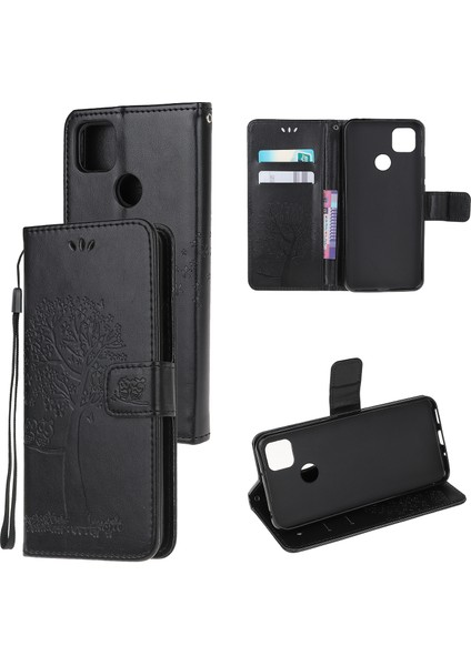 Baskı Ağacı Baykuş Deri Cüzdan Kılıfı Xiaomi Redmi 9c/9c Nfc-Black (Yurt Dışından)