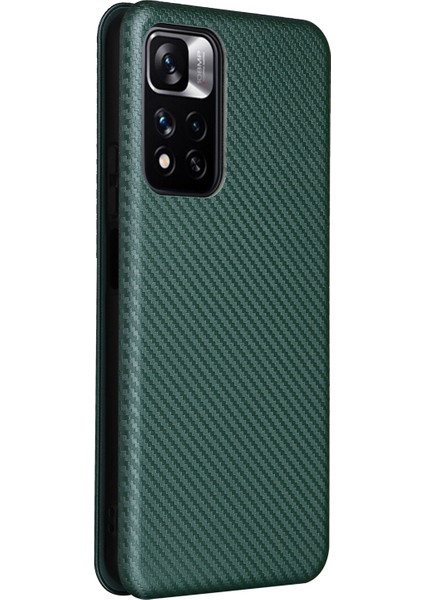 Xiaomi Redmi Için Note 11 Pro 5g (Çin) (Mediatek)/11 Pro+ 5g Karbon Fiber Doku Anti-Çizelge Karşıtı Otomatik Absorlanmış Manyetik Kapanma Strap Deri Deri Stand Telefon Kılıf Yeşili (Yurt Dışından) modelleri