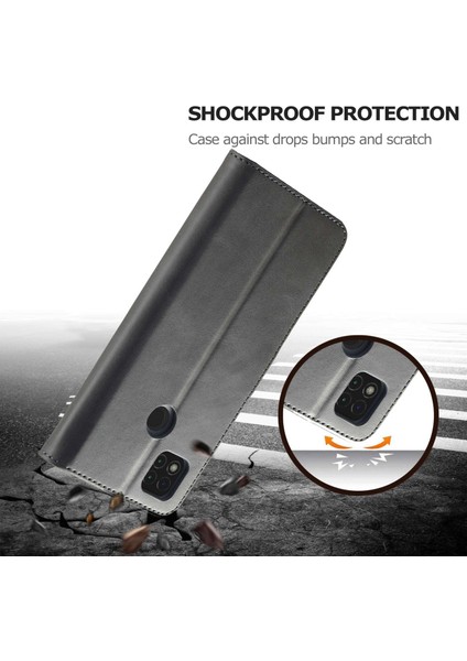 Xiaomi Redmi 9c/9c Nfc Için Güçlü Manyetik Toka Cüzdan Telefon Kapağı Buzağı Dokusu Pu Deri Telefon Stand Case-Grey (Yurt Dışından)