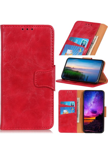 Crazy Horse Split Deri Cüzdan Cep Telefonu Xiaomi Redmi 9c/9c Nfc-Red Için (Yurt Dışından)