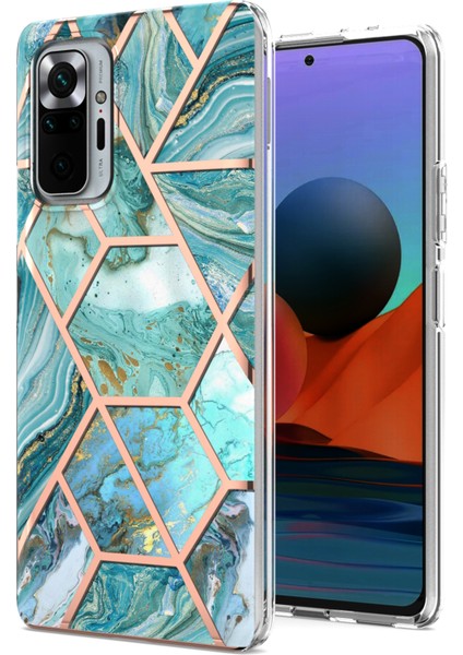 Imd Iml Tpu Telefon Kapağı Damla Dirençli 2.0mm Elektrapılaşma Mermer Desen Kılıfı Xiaomi Redmi Note 10 Pro Max/note 10 Pro 4g (Global)/(Hindistan) -Blue (Yurt Dışından)