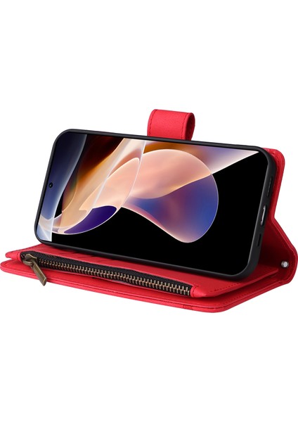 Cilt Touch Pu Deri Fermuar Cep Kartı Tutucu Yuvaları Folio Flip Shell Stripes Baskılı Stand Şok Geçirmez Koruyucu Telefon Kılıfı Xiaomi Redmi Için Kayışla Not 11 Pro /not 11 Pro+ -Ed (Yurt Dışından) fırsatları