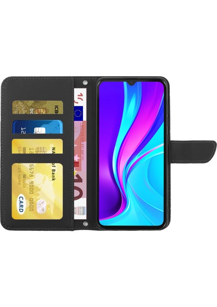 Xiaomi Için Redmi 9c/9c Nfc/poco C3 Cüzdan Telefon Kılıf Kelebek Çiçek Basılı Pu Deri Koruyucu Folio Flip Kapak Omuz Kayışı Black ile Kılavuz Anti-Çizgi Stand Kabuğu (Yurt Dışından)