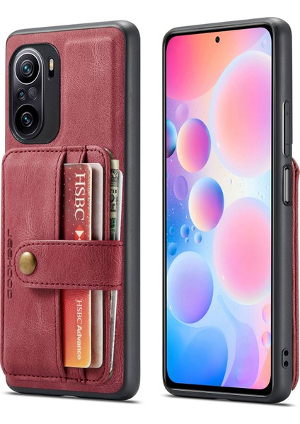 Xiaomi Için Redmi K40/K40 Pro/mi 11I/POCO F3 Çizelge Anti-Çizelge Cüzdan Kılıf Şok Geçirmez Telefon Kapağı Rfıd Engelleme Koruyucu Destek Kablosuz Şarj-Kırmızı (Yurt Dışından)