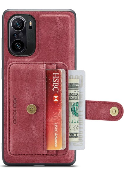 Xiaomi Için Redmi K40/K40 Pro/mi 11I/POCO F3 Çizelge Anti-Çizelge Cüzdan Kılıf Şok Geçirmez Telefon Kapağı Rfıd Engelleme Koruyucu Destek Kablosuz Şarj-Kırmızı (Yurt Dışından)