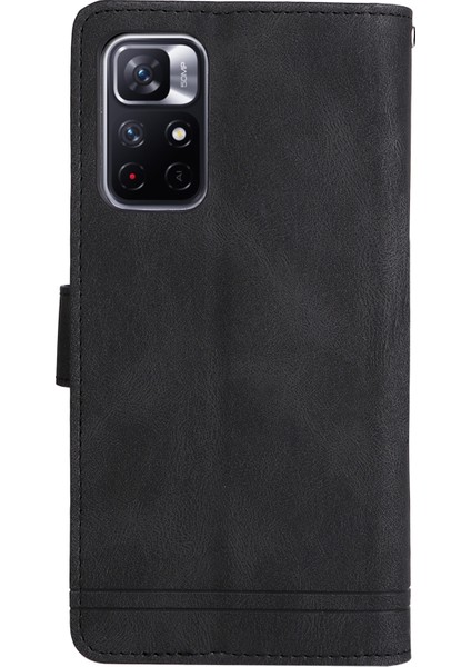 Cilt Dokunuşu Pu Deri Kart Yuvaları Fermuar Cüzdan Kılıf Flip Stand Çizgileri Xiaomi Redmi Için Kayış ile Baskılı Kapak Not 11 5g redmi Not 11T 5g/not 11S 5g-Black (Yurt Dışından) modelleri