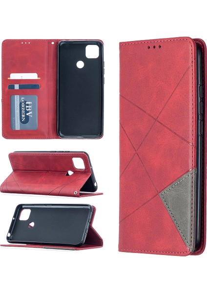 Xiaomi Redmi 9c/redmi 9c Nfc-Red Için Kart Tutucu Kılıflı Geometrik Desen Deri Deri (Yurt Dışından)
