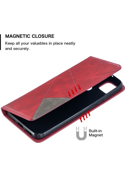 Xiaomi Redmi 9c/redmi 9c Nfc-Red Için Kart Tutucu Kılıflı Geometrik Desen Deri Deri (Yurt Dışından)