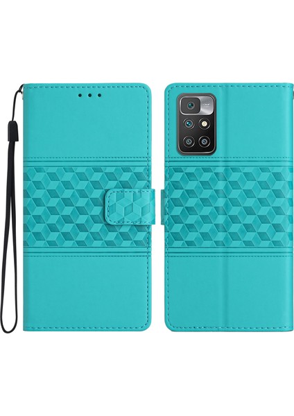 Xiaomi Redmi Için Telefon Kapağı 10 2022 4g/redmi Not 11 4g (Mediatek)/redmi 10 4g (2021)/REDMI 10 Prime Stand Stand Cüzdan Retro Baskalı Desen Strap-Mavi ile Deri Dostu Kasa (Yurt Dışından)