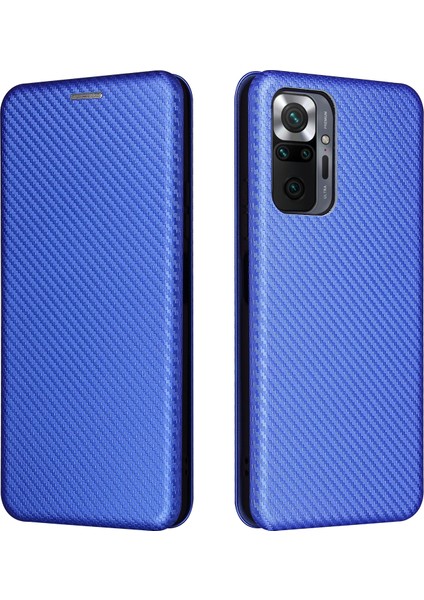 4U Sky Xiaomi Redmi Için Note 10 Pro/pro Max Otomatik Ahmed Deri Kapak Çıkarılabilir Halka ile Karbon Fiber Doku Kickstand Strap-Blue (Yurt Dışından)