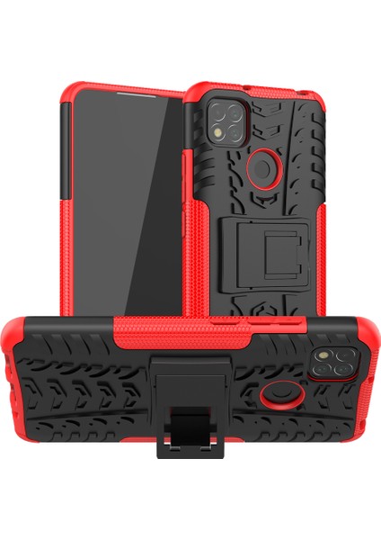Serin Lastik Pc+Tpu 2 Xiaomi Redmi 9c/9c Nfc/redmi 9 (Hindistan)/redmi 10A/XIAOMI Poco C3-Red Için 1 Kickstand Koruma Telefonu Kabuğu (Yurt Dışından)