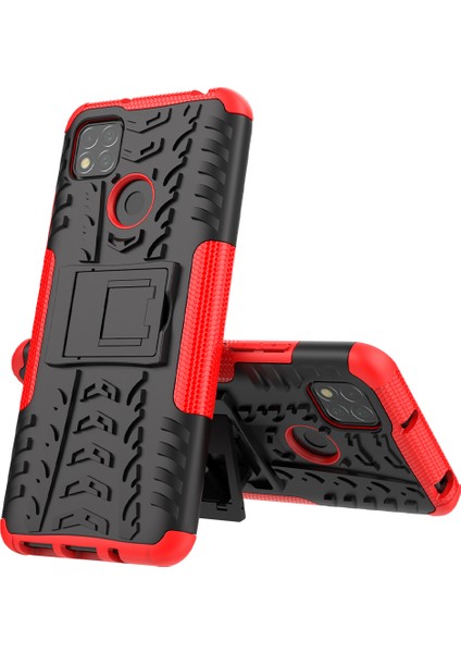Serin Lastik Pc+Tpu 2 Xiaomi Redmi 9c/9c Nfc/redmi 9 (Hindistan)/redmi 10A/XIAOMI Poco C3-Red Için 1 Kickstand Koruma Telefonu Kabuğu (Yurt Dışından)