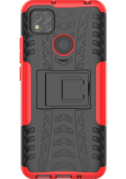 Serin Lastik Pc+Tpu 2 Xiaomi Redmi 9c/9c Nfc/redmi 9 (Hindistan)/redmi 10A/XIAOMI Poco C3-Red Için 1 Kickstand Koruma Telefonu Kabuğu (Yurt Dışından)