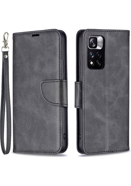 Şok-Absorpsiyon Dokulu Pu Deri Telefon Cüzdan Kılıf Kapağı Stand ve Bilek Kayışı ile Xiaomi Redmi Not 11 Pro+ 5g/redmi Not 11 Pro 5g (Çin) (Mediatek) -Black (Yurt Dışından)