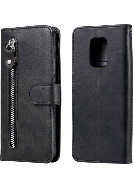 Moda Fermuarı Pa Pu Deri Deri Cüzdan Kasa Telefon Kapağı Xiaomi Redmi Note 9s/9 Pro Max/9 Pro-Black (Yurt Dışından)