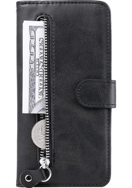 Moda Fermuarı Pa Pu Deri Deri Cüzdan Kasa Telefon Kapağı Xiaomi Redmi Note 9s/9 Pro Max/9 Pro-Black (Yurt Dışından) modelleri