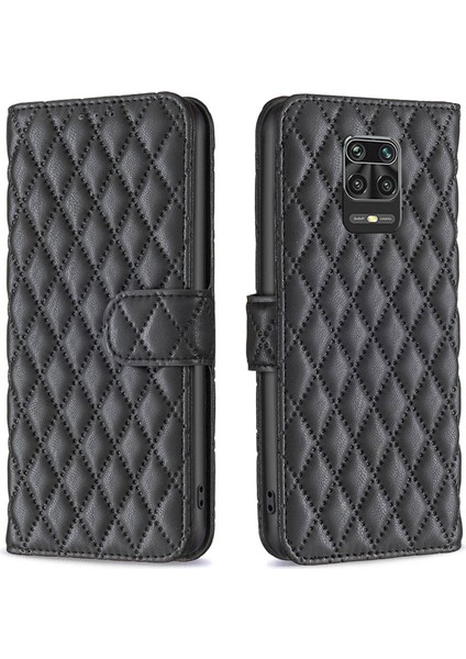 Xiaomi Redmi Için Note 9 Pro 4g/note 9 Pro Max/note 9s 4g Baskılı Rhombus Desen Pu Deri Tpu Telefon Kapağı Mat Stand Stand Cüzdan Case Black (Yurt Dışından)