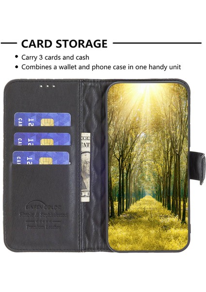 Xiaomi Redmi Için Note 9 Pro 4g/note 9 Pro Max/note 9s 4g Baskılı Rhombus Desen Pu Deri Tpu Telefon Kapağı Mat Stand Stand Cüzdan Case Black (Yurt Dışından)