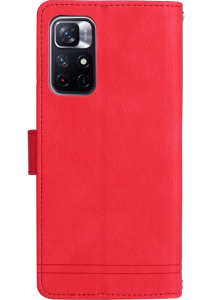 Cilt Touch Pu Deri Kart Yuvaları Fermuar Cüzdan Kılıf Flip Stand Çizgileri Xiaomi Redmi Için Kayış ile Baskılı Kapak Not 11 5g /redmi Not 11T 5g/not 11S 5g-Kırmızı (Yurt Dışından) modelleri