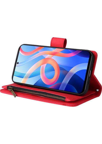 Cilt Touch Pu Deri Kart Yuvaları Fermuar Cüzdan Kılıf Flip Stand Çizgileri Xiaomi Redmi Için Kayış ile Baskılı Kapak Not 11 5g /redmi Not 11T 5g/not 11S 5g-Kırmızı (Yurt Dışından) fırsatları