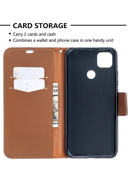 Xiaomi Redmi 9c/redmi 9c Nfc-Brown Için Saf Renkli Litchi Cilt Deri Kapak Kasası (Yurt Dışından)