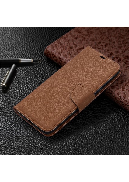Xiaomi Redmi 9c/redmi 9c Nfc-Brown Için Saf Renkli Litchi Cilt Deri Kapak Kasası (Yurt Dışından)