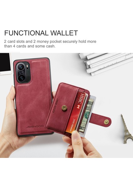 Xiaomi Için Redmi K40/K40 Pro/mi 11I/POCO F3 Çizelge Anti-Çizelge Cüzdan Kılıf Şok Geçirmez Telefon Kapağı Rfıd Engelleme Koruyucu Destek Kablosuz Şarj-Kırmızı (Yurt Dışından)