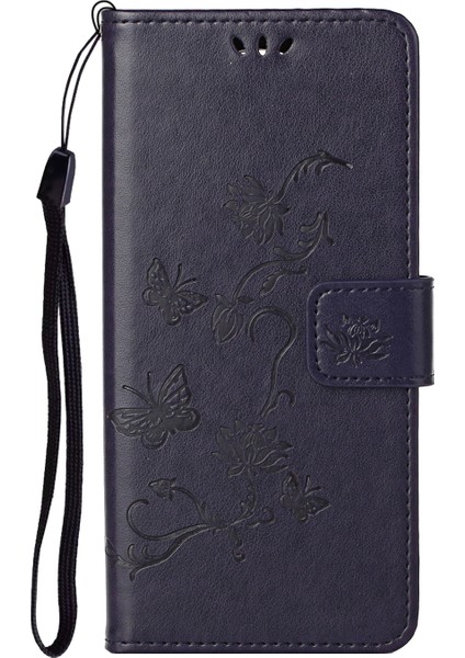 Iç ve Dış Kelebek Çiçekleri Xiaomi Redmi Için Deri Cüzdan Telefon Kapağı Note 10 Pro 4g (Hindistan)/(Global)/note 10 Pro Max-Dark Blue (Yurt Dışından)