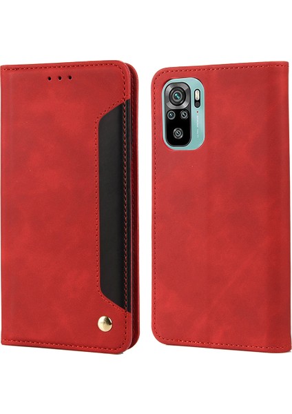 Anti-Fingerprint Şok Geçirmez Telefon Standı Kapağı Şok Geçirmez Cüzdan Telefon Kasası Xiaomi Için Deri Kabuk Ekleme Not 11 4g (Mediatek)/10 4g (2021)/10 2022 4g/10 Prime-Red (Yurt Dışından)