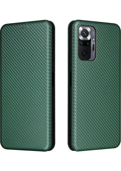 Xiaomi Redmi Için Note 10 Pro/pro Max Otomatik Absorlanmış Deri Kapak Çıkarılabilir Halka ile Karbon Fiber Doku Kickstand Strap-Yeşil (Yurt Dışından)