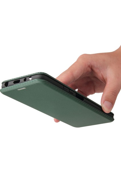 Xiaomi Redmi Için Note 10 Pro/pro Max Otomatik Absorlanmış Deri Kapak Çıkarılabilir Halka ile Karbon Fiber Doku Kickstand Strap-Yeşil (Yurt Dışından)