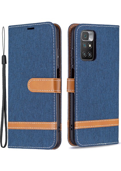 Xiaomi Için Redmi 10 4g (2021)/REDMI 10 Prime/redmi 10 2022 4g/redmi Not 11 4g (Mediatek) Renkli Kot Pantolon Deri Telefon Standı Kapak Cüzdanı Case-Dark Mavi (Yurt Dışından)