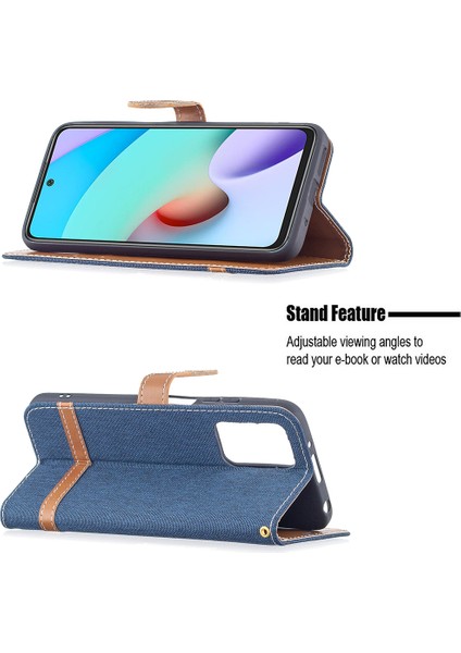 Xiaomi Için Redmi 10 4g (2021)/REDMI 10 Prime/redmi 10 2022 4g/redmi Not 11 4g (Mediatek) Renkli Kot Pantolon Deri Telefon Standı Kapak Cüzdanı Case-Dark Mavi (Yurt Dışından)