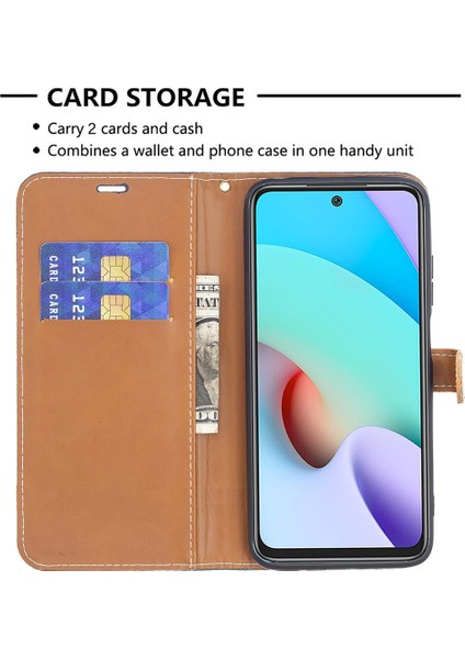 Xiaomi Için Redmi 10 4g (2021)/REDMI 10 Prime/redmi 10 2022 4g/redmi Not 11 4g (Mediatek) Renkli Kot Pantolon Deri Telefon Standı Kapak Cüzdanı Case-Dark Mavi (Yurt Dışından)