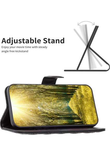 Xiaomi Için Poco X3/x3 Nfc/x3 Pro Matte Pu Deri Deri Telefon Cüzdan Standı Kılıf Rhanmombus Baskılı Koruyucu Kapak Black (Yurt Dışından)